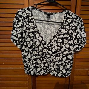Floral Black and White Top